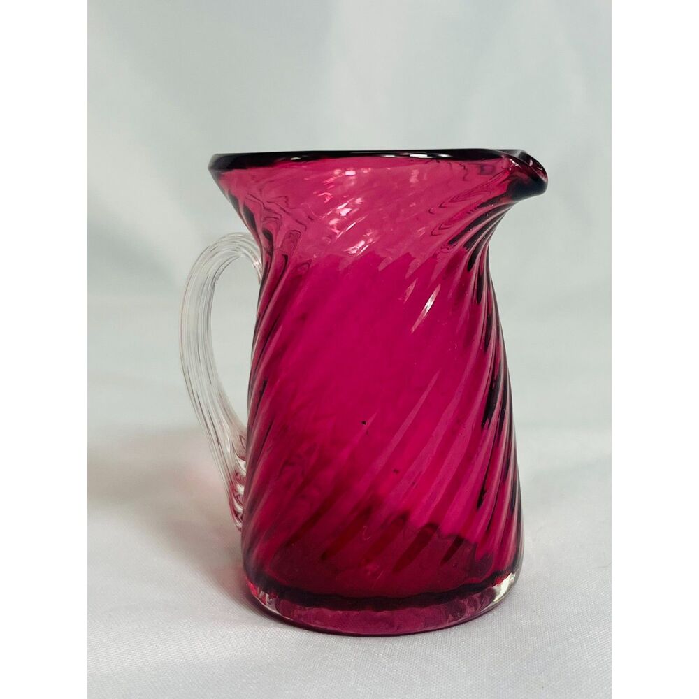 Pilgrim Glass Cranberry Glass Mini Pitcher 3 Ounce Vintage Mini Cream Milk